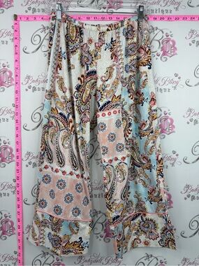 Pants patches Boho Paisley Patchwork Wide Leg Pants - Cream, Pink, Blue